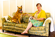 Photograph of a woman and her dogs in vintage style